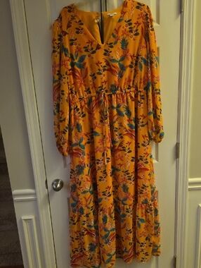 Bar III Yellow Floral V-Neck Tiered Maxi Dress